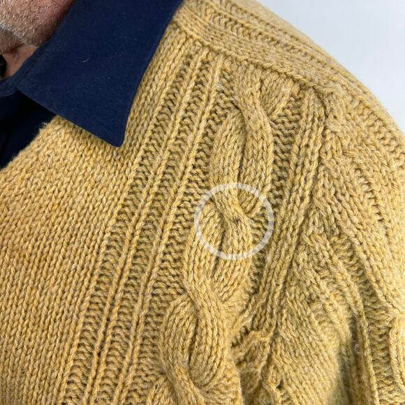 Vintage Alan Paine Shetland Wool Cable Knit Cardigan Camel Tan Winter - Picture 5 of 8